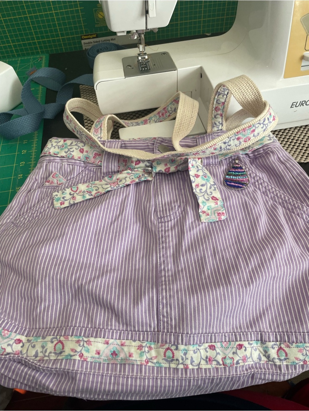 Unique denim bag made from a skirt